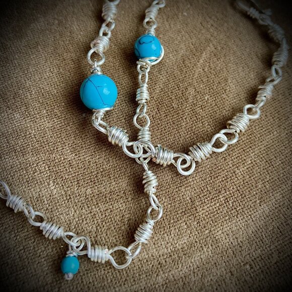 Silver Tone Long-Distance Relationship Bracelets, Turquoise gemstone set of two - Picture 11 of 16